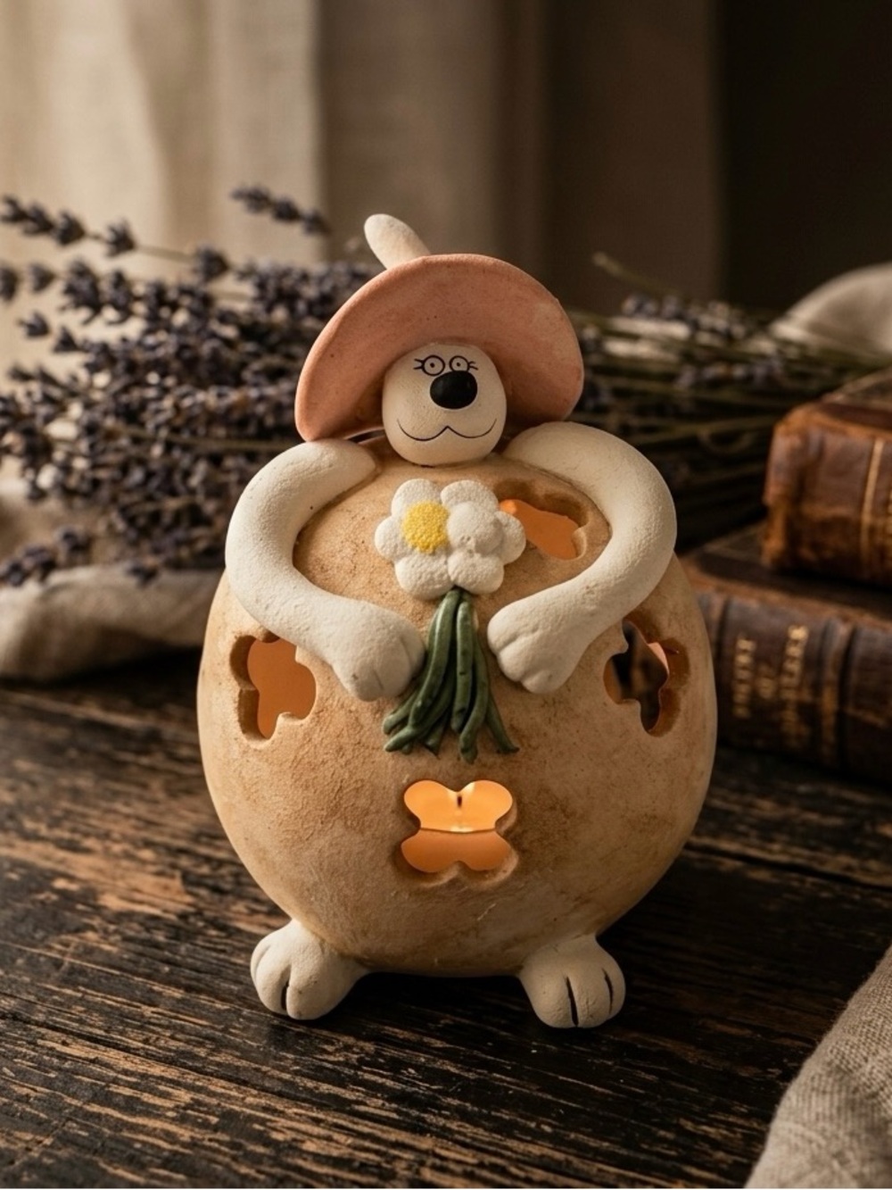 Appletree Design Ceramic Fat Cat Tea Light Holder Whimsical Cottagecore Decor
